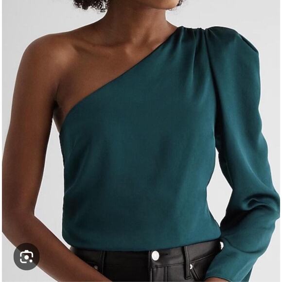 Express Tops - NWT Express Satin OneShoulder Puff Sleeve Blouse Top Shirt Womens Size XL (394)
